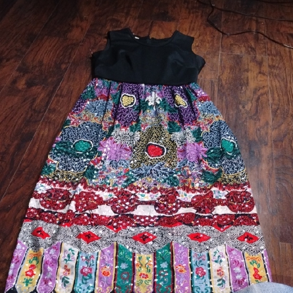 Girls' Black Bodice Multicolor Printed Maxi Dress